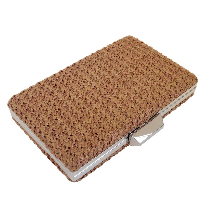 JNB Natural Straw Box Clutch, Tan - Image 3